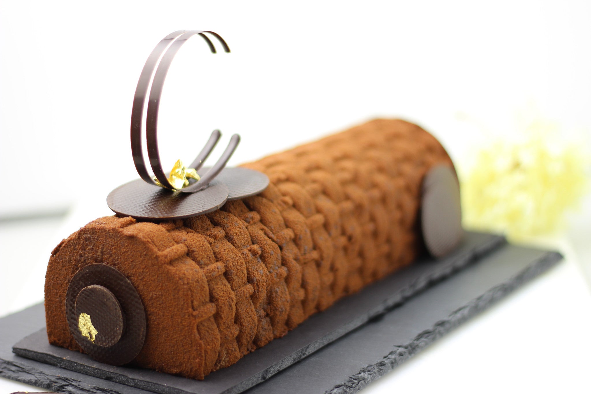 Classic Chocolate Yule Log Cake w/ Peanut Butter Mousse - Wry Toast