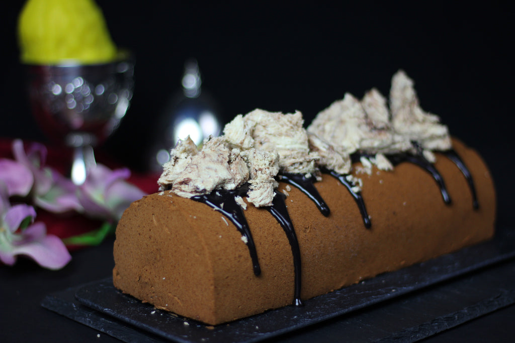 Chocolate Halva Mousse Log Cake